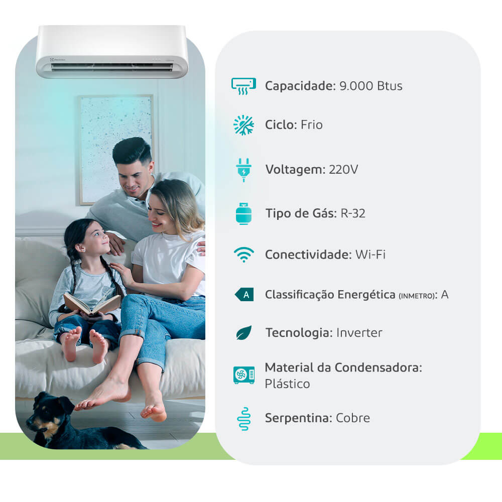 Conheça mais: Ar Condicionado Split Hw Inverter R-32 Electrolux Color Adapt Wi-fi 9000 Btus Frio 220V
