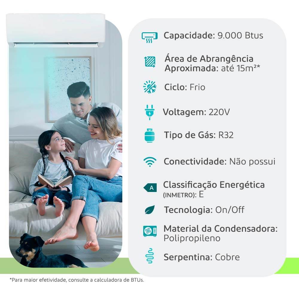 Conheça mais: Ar Condicionado Split HW On Off R-32 Agratto One Top 9000 Btus Frio 220V Monofásico Convencional